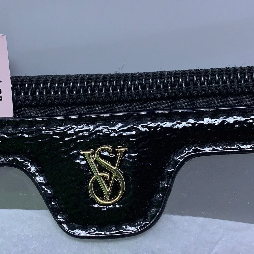 Victoria's Secret Women OS Black Clear Patent Trim Logo Cosmetic Makeup Bag NWT